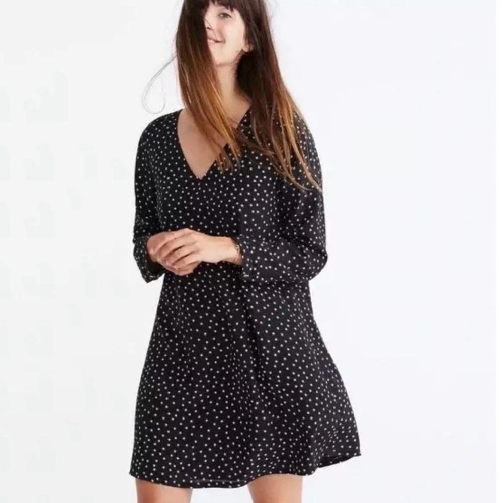 Madewell Star Print Long Sleeve Silk Mini Dress Women's Size Small‎